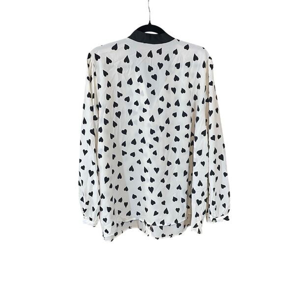 Eloquii Black Heart Print Tie Neck Blouse Size 20 Plus Romantic Chic feminine - Picture 6 of 7